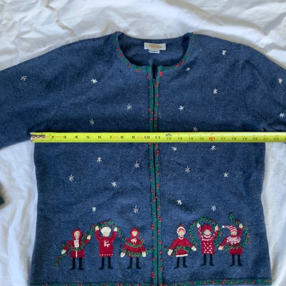 100% Lambswool Talbots Zip Front Cardigan Christmas Embroidered size L - Picture 4 of 12